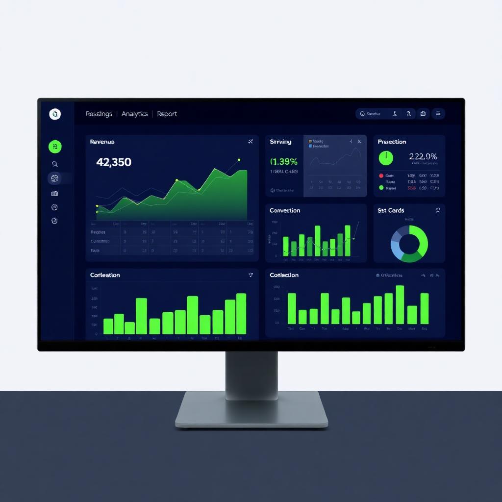 Analytics dashboard with revenue charts and KPI cards
