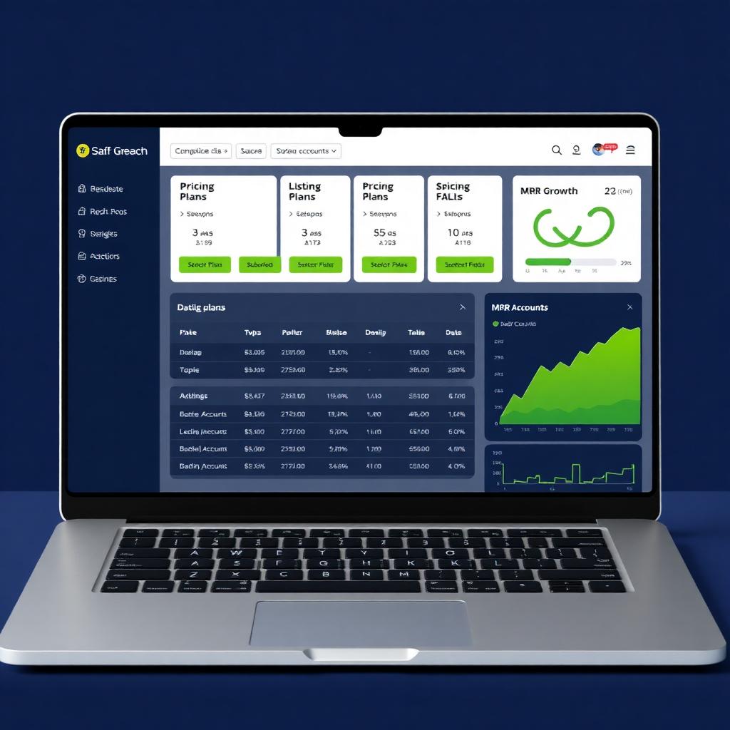 SaaS subscription admin dashboard with pricing plans and MRR growth